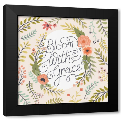 Retro Garden II - Bloom with Grace Pale Blush Black Modern Wood Framed Art Print with Double Matting by Penner, Janelle