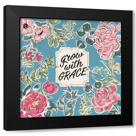 Live in Bloom IV Blue Black Modern Wood Framed Art Print with Double Matting by Penner, Janelle