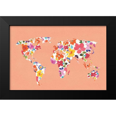 Bright World - No Words Peach Black Modern Wood Framed Art Print by Wild Apple Portfolio