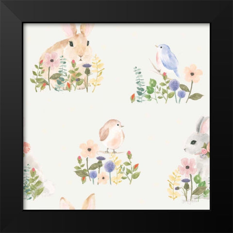 Spring Sentiments Pattern VIB Black Modern Wood Framed Art Print by Jackson, Jenaya