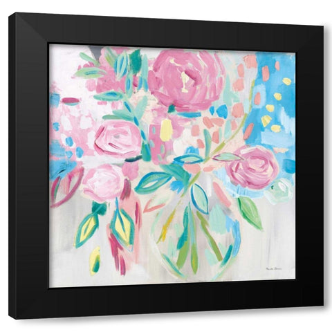 Summer Pink Floral Pastel Black Modern Wood Framed Art Print by Zaman, Farida