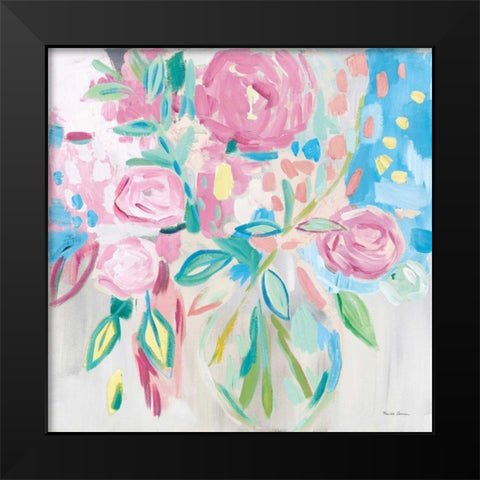 Summer Pink Floral Pastel Black Modern Wood Framed Art Print by Zaman, Farida