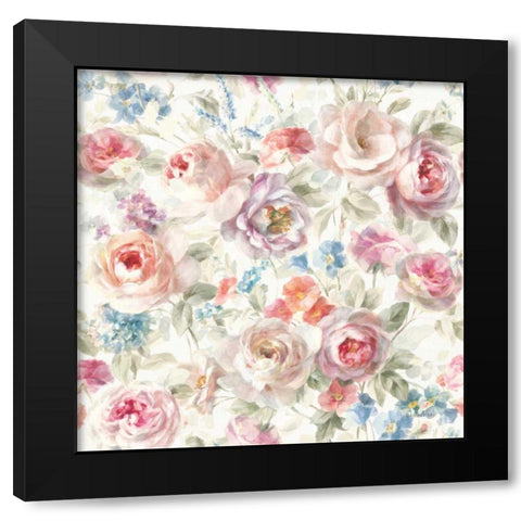 Cottage Garden Pattern I Black Modern Wood Framed Art Print by Nai, Danhui