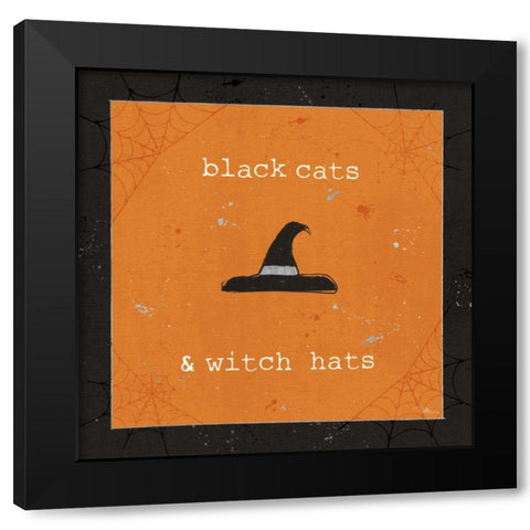 Spooky Cuties II Witch Hats Black Modern Wood Framed Art Print by Pela Studio