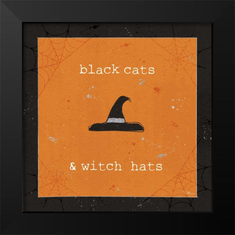 Spooky Cuties II Witch Hats Black Modern Wood Framed Art Print by Pela Studio