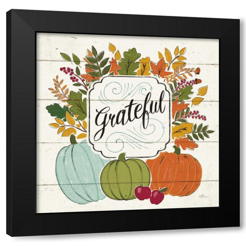 Thankful II White Leaves Black Modern Wood Framed Art Print with Double Matting by Penner, Janelle