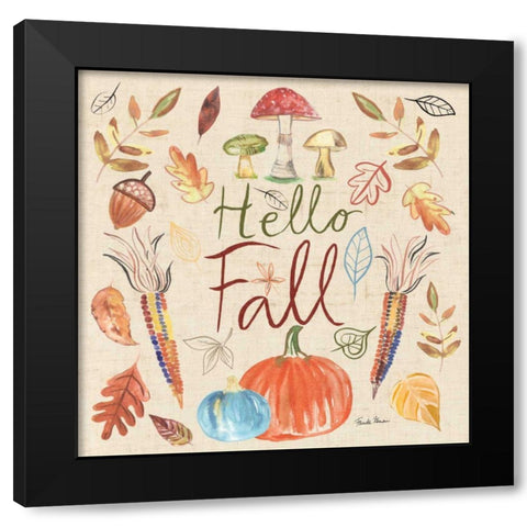 Hello Fall I Sq Burlap Black Modern Wood Framed Art Print by Zaman, Farida