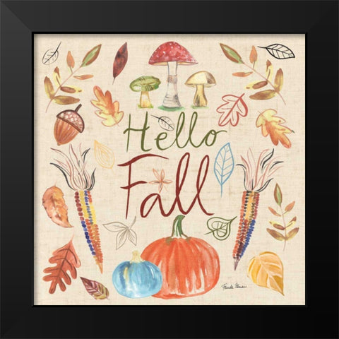 Hello Fall I Sq Burlap Black Modern Wood Framed Art Print by Zaman, Farida