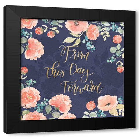 Blooming Delight IV Blue Black Modern Wood Framed Art Print with Double Matting by Jackson, Jenaya