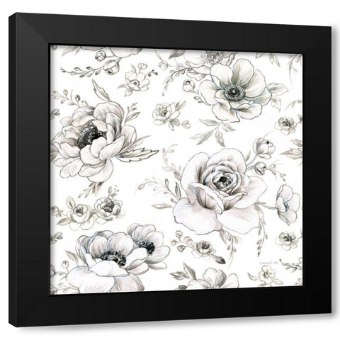 Sketchbook Garden Pattern VA on White Black Modern Wood Framed Art Print by Nai, Danhui