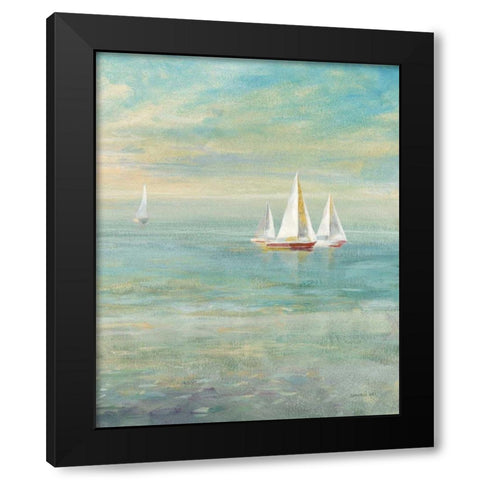 Sunrise Sailboats II Nautical Black Modern Wood Framed Art Print with Double Matting by Nai, Danhui