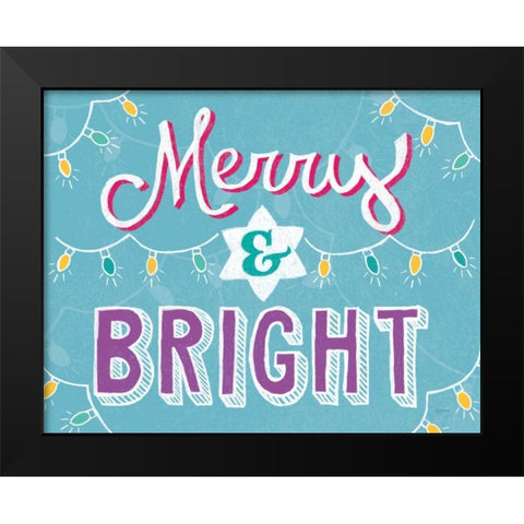 Merry and Bright Aqua Black Modern Wood Framed Art Print by Urban, Mary