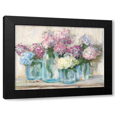 Hydrangeas in Glass Jar Pastel Crop Black Modern Wood Framed Art Print with Double Matting by Rowan, Carol