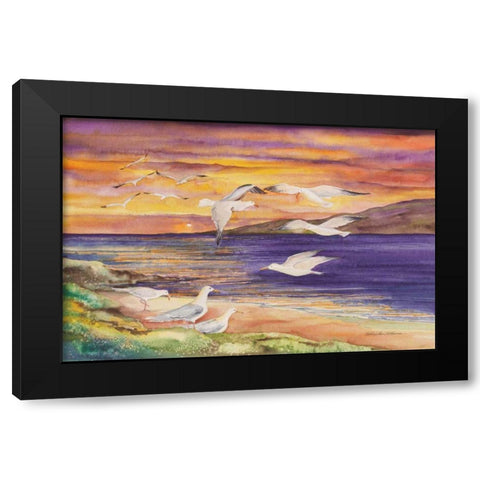 Seagull Sunset Black Modern Wood Framed Art Print by McKenna, Kathleen Parr