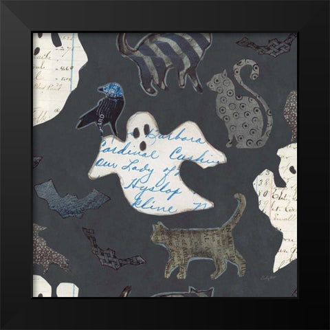 Halloween Whimsy Pattern III Black Modern Wood Framed Art Print by Prahl, Courtney