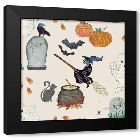 Halloween Whimsy Pattern VIC Black Modern Wood Framed Art Print by Prahl, Courtney