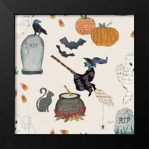 Halloween Whimsy Pattern VIC Black Modern Wood Framed Art Print by Prahl, Courtney