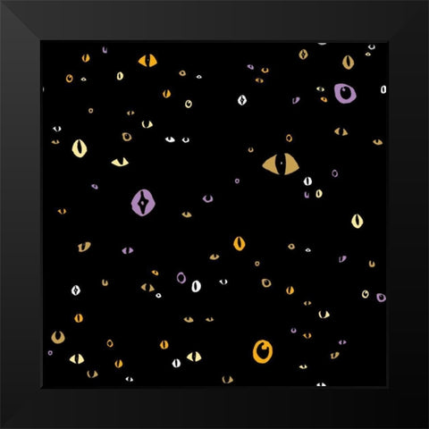 Spooky Halloween Pattern II Black Modern Wood Framed Art Print by Wild Apple Portfolio