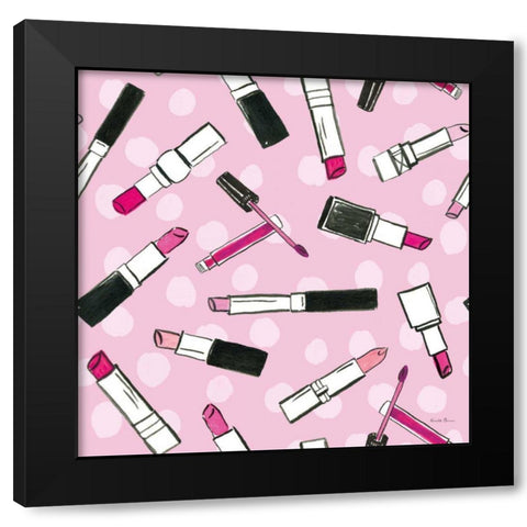 Think Pink Pattern IVA Black Modern Wood Framed Art Print with Double Matting by Zaman, Farida