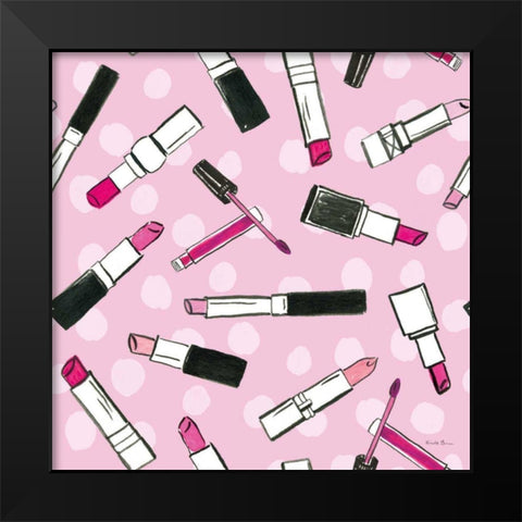 Think Pink Pattern IVA Black Modern Wood Framed Art Print by Zaman, Farida