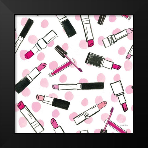 Think Pink Pattern IVB Black Modern Wood Framed Art Print by Zaman, Farida