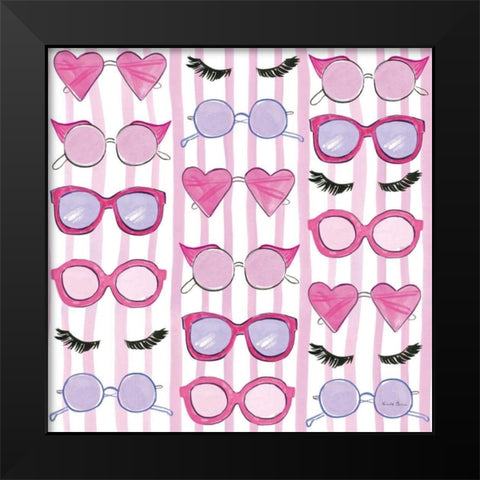 Think Pink Pattern V Black Modern Wood Framed Art Print by Zaman, Farida