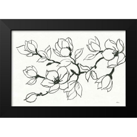Flower Drawing Black Modern Wood Framed Art Print by Hristova, Albena