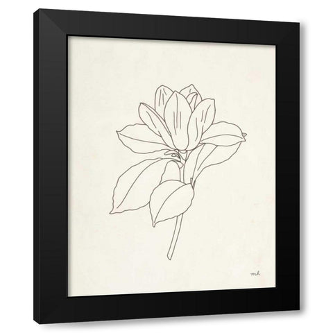 Magnolia Line Drawing Black Modern Wood Framed Art Print by Hershey, Moira