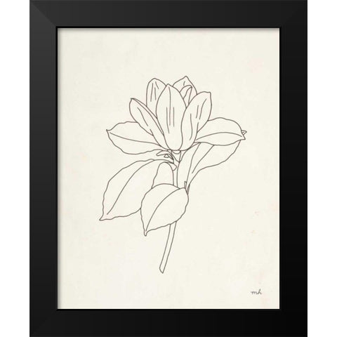 Magnolia Line Drawing Black Modern Wood Framed Art Print by Hershey, Moira
