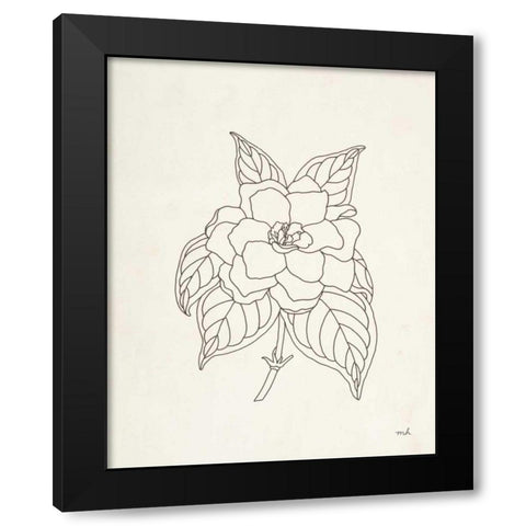 Gardenia Line Drawing Black Modern Wood Framed Art Print by Hershey, Moira