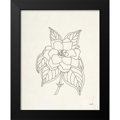 Gardenia Line Drawing Black Modern Wood Framed Art Print by Hershey, Moira