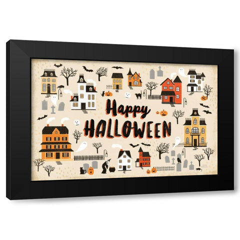 Spooky Village I Cream Black Modern Wood Framed Art Print by Marshall, Laura