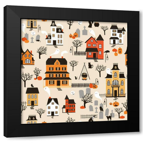 Spooky Village Pattern I Black Modern Wood Framed Art Print with Double Matting by Marshall, Laura