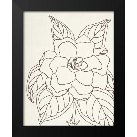 Gardenia Line Drawing Crop Black Modern Wood Framed Art Print by Hershey, Moira