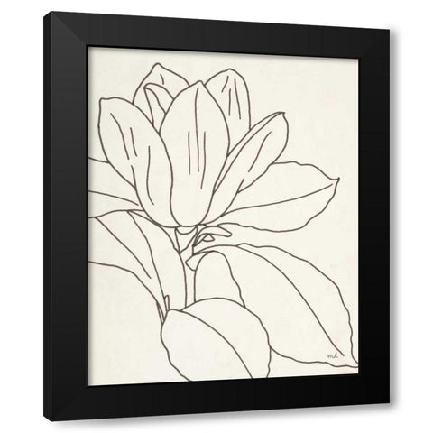 Magnolia Line Drawing v2 Crop Black Modern Wood Framed Art Print with Double Matting by Hershey, Moira