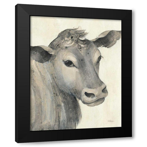 Moo Brown Crop Black Modern Wood Framed Art Print by Hristova, Albena