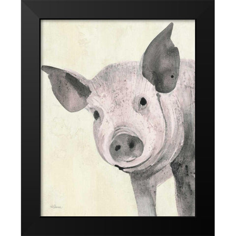 Oink Pink Crop Black Modern Wood Framed Art Print by Hristova, Albena