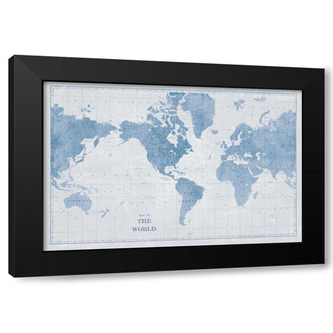 World Map White and Blue Black Modern Wood Framed Art Print with Double Matting by Schlabach, Sue