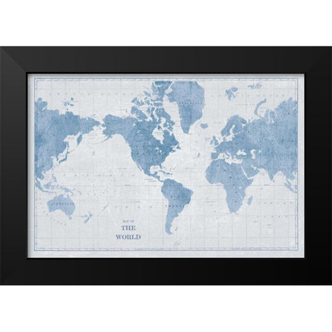 World Map White and Blue Black Modern Wood Framed Art Print by Schlabach, Sue