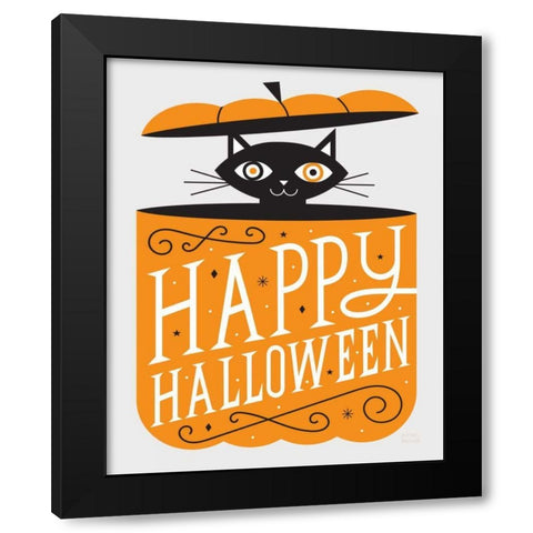 Festive Fright Cat Black Modern Wood Framed Art Print by Mullan, Michael