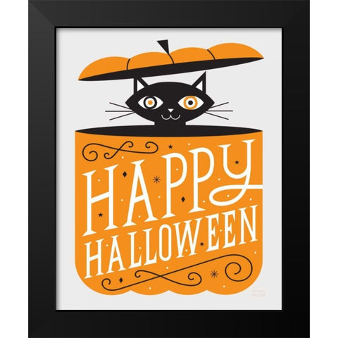 Festive Fright Cat Black Modern Wood Framed Art Print by Mullan, Michael
