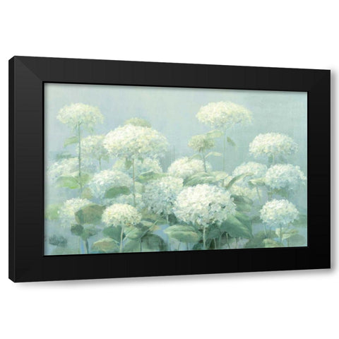 White Hydrangea Garden Sage Crop Black Modern Wood Framed Art Print with Double Matting by Nai, Danhui