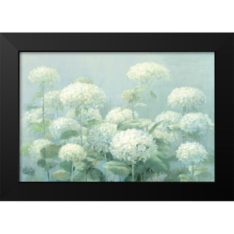 White Hydrangea Garden Sage Crop Black Modern Wood Framed Art Print by Nai, Danhui