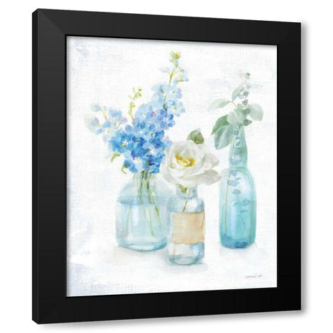 Beach Cottage Florals II - No Shells Black Modern Wood Framed Art Print with Double Matting by Nai, Danhui