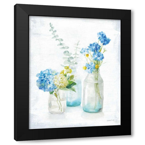 Beach Cottage Florals III - No Shells Black Modern Wood Framed Art Print with Double Matting by Nai, Danhui