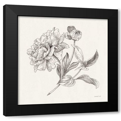 Flower Sketches I Black Modern Wood Framed Art Print by Nai, Danhui