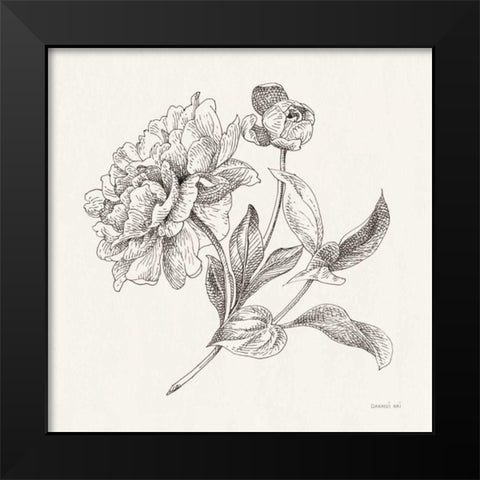 Flower Sketches I Black Modern Wood Framed Art Print by Nai, Danhui