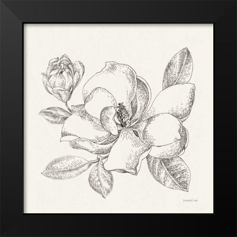 Flower Sketches II Black Modern Wood Framed Art Print by Nai, Danhui