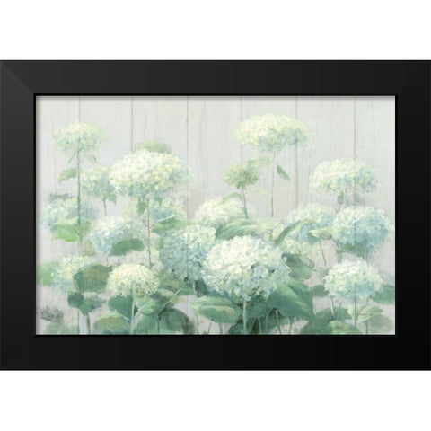 White Hydrangea Garden Sage on Wood Crop Black Modern Wood Framed Art Print by Nai, Danhui