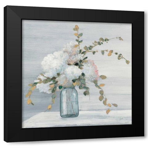 Morning Bouquet Blue Gray Crop Black Modern Wood Framed Art Print with Double Matting by Purinton, Julia